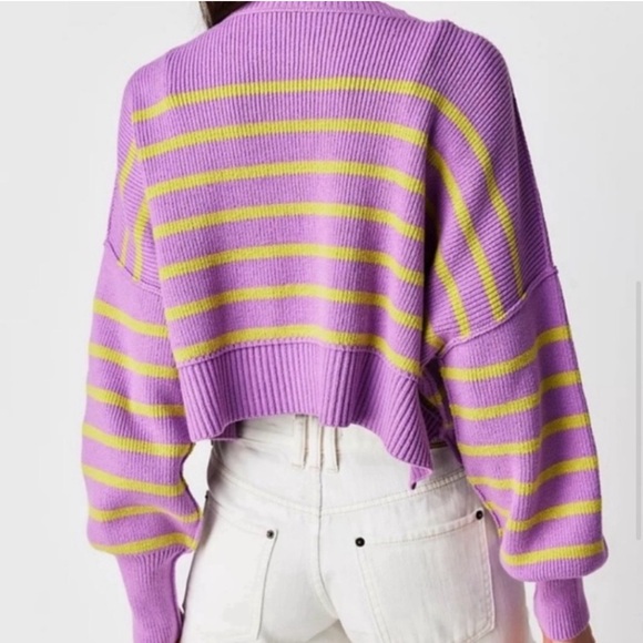 NWT Free People Easy Street Cropped Striped Pullover Oversized Sweater Small - Picture 2 of 7